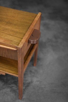 Vintage Danish Modern Teak Thread Side Table With Wicker Basket, 1960s photo vinterior