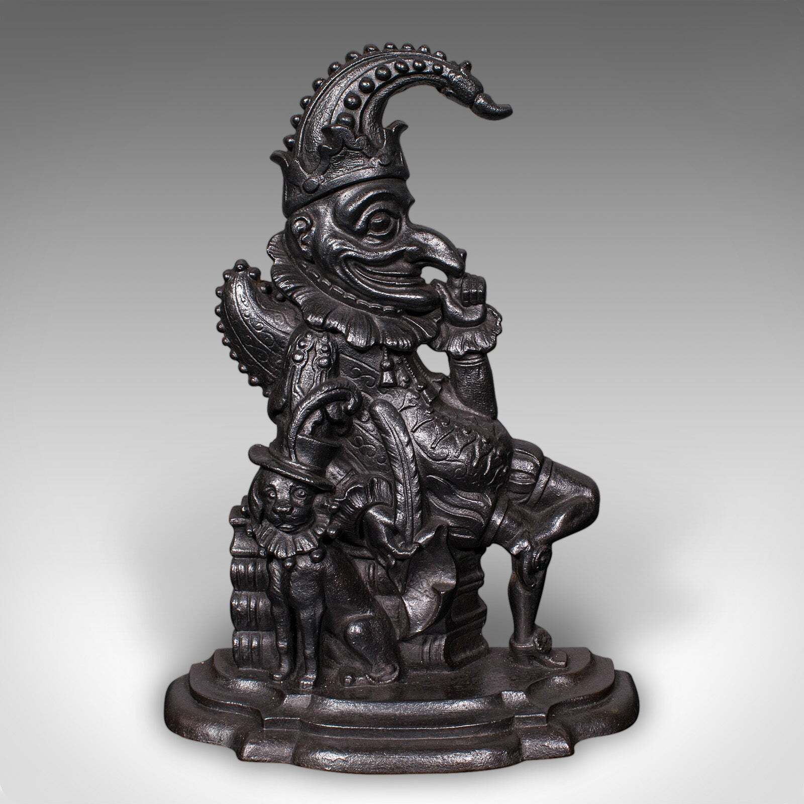 Antique Mr Punch Doorstop, English, Cast Iron, Figural Door Keeper, Victorian photo furniture