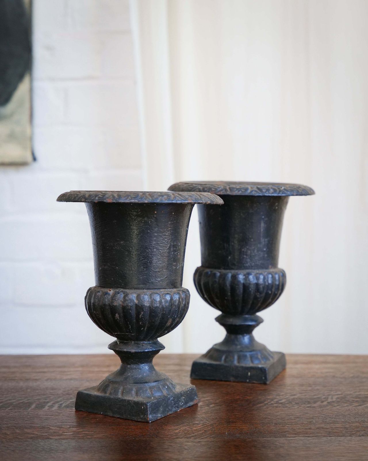 Pair Of Cast Iron Urn Form Jardinieres