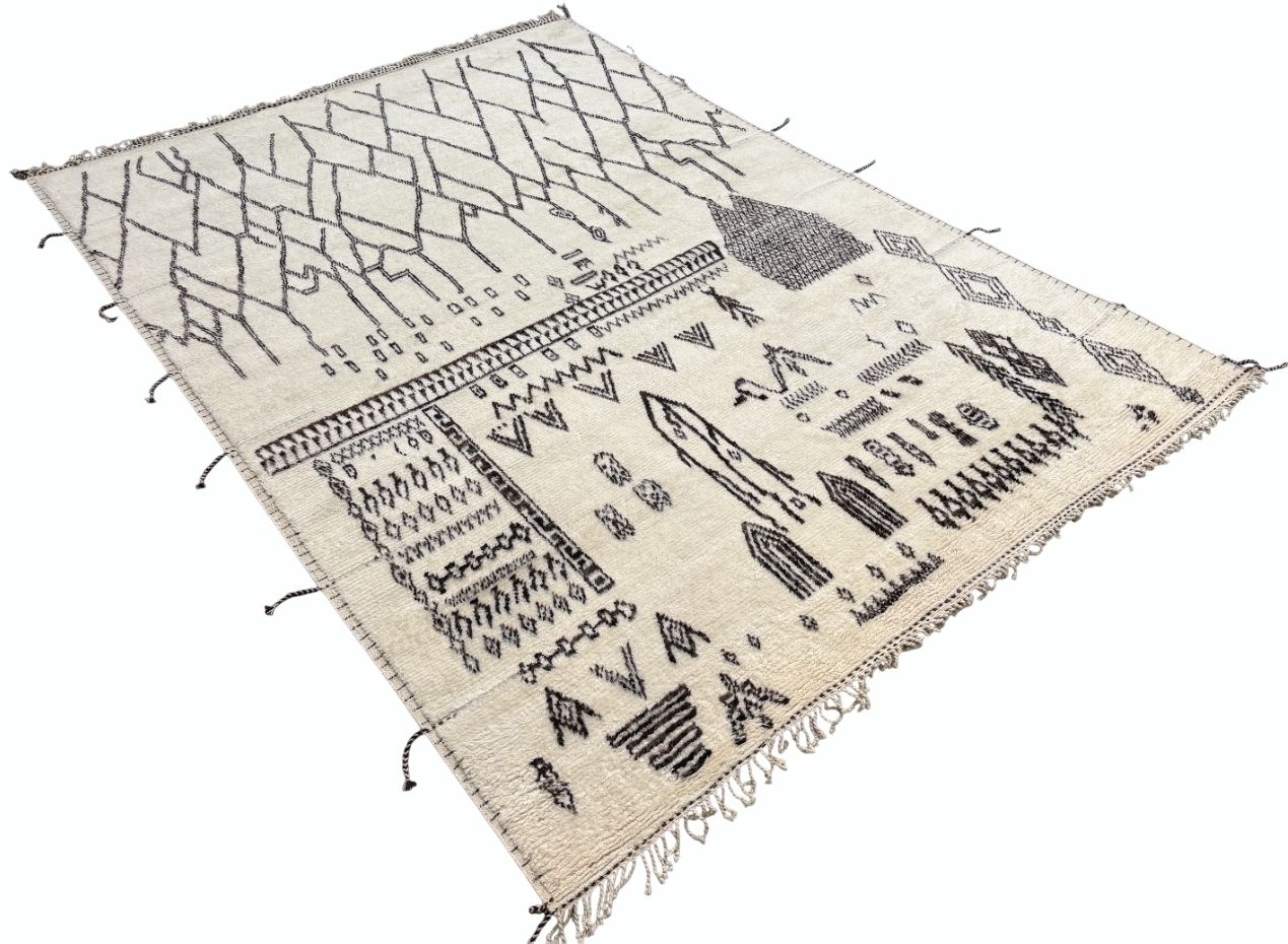 305x427 Cm Vintage Hand Knotted Moroccan Style Large Area Rug, Beni Ourain Carpet. 100% Natural Wool photo for sale