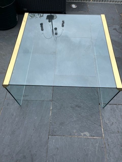 Vintage Gallotti And Radice Square Coffee Table With Smoked Glass And Brass Detailing photo for sale