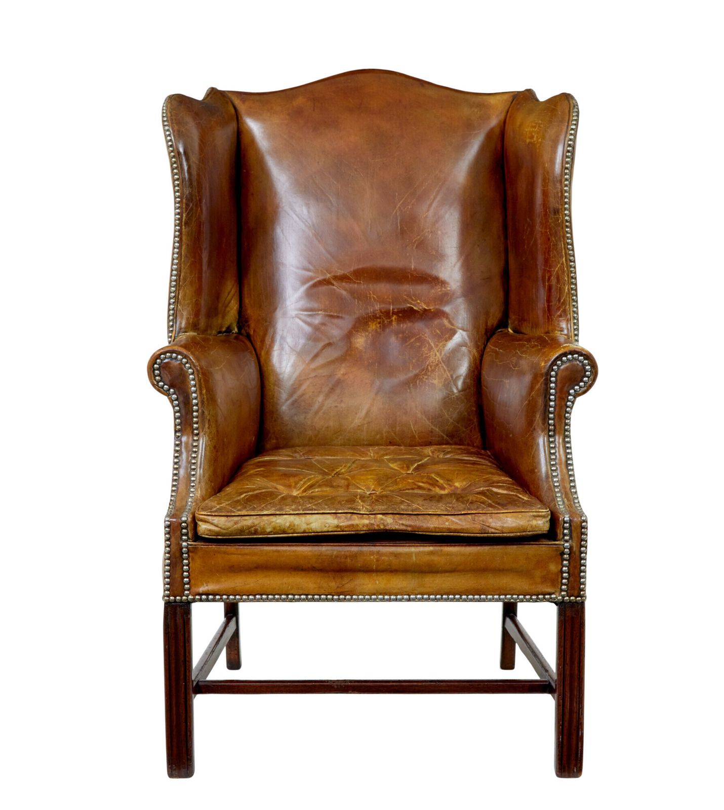 Early 20th Century Tan Leather Wing Back Armchair photo 2035.0