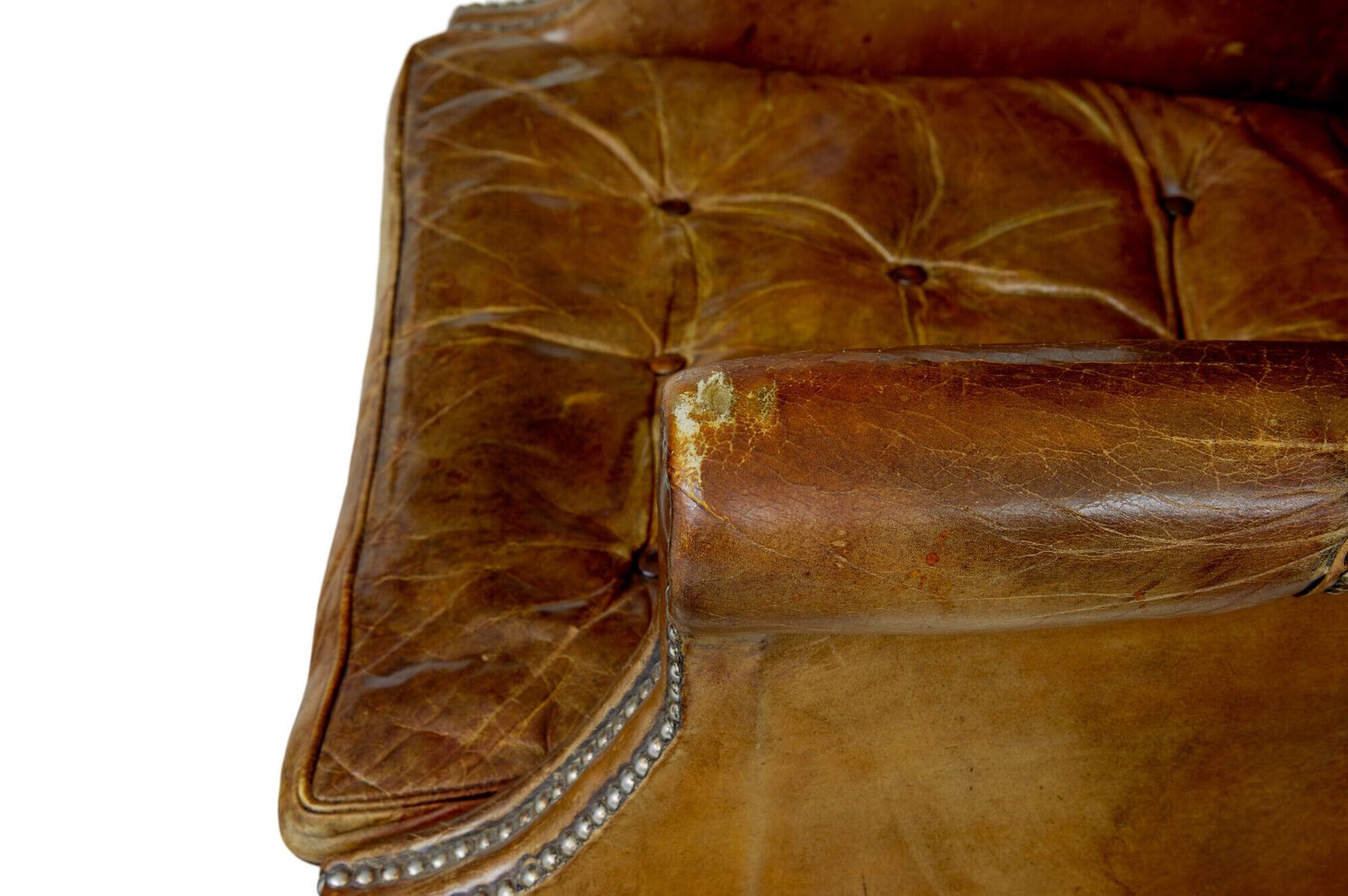 Early 20th Century Tan Leather Wing Back Armchair photo vintage