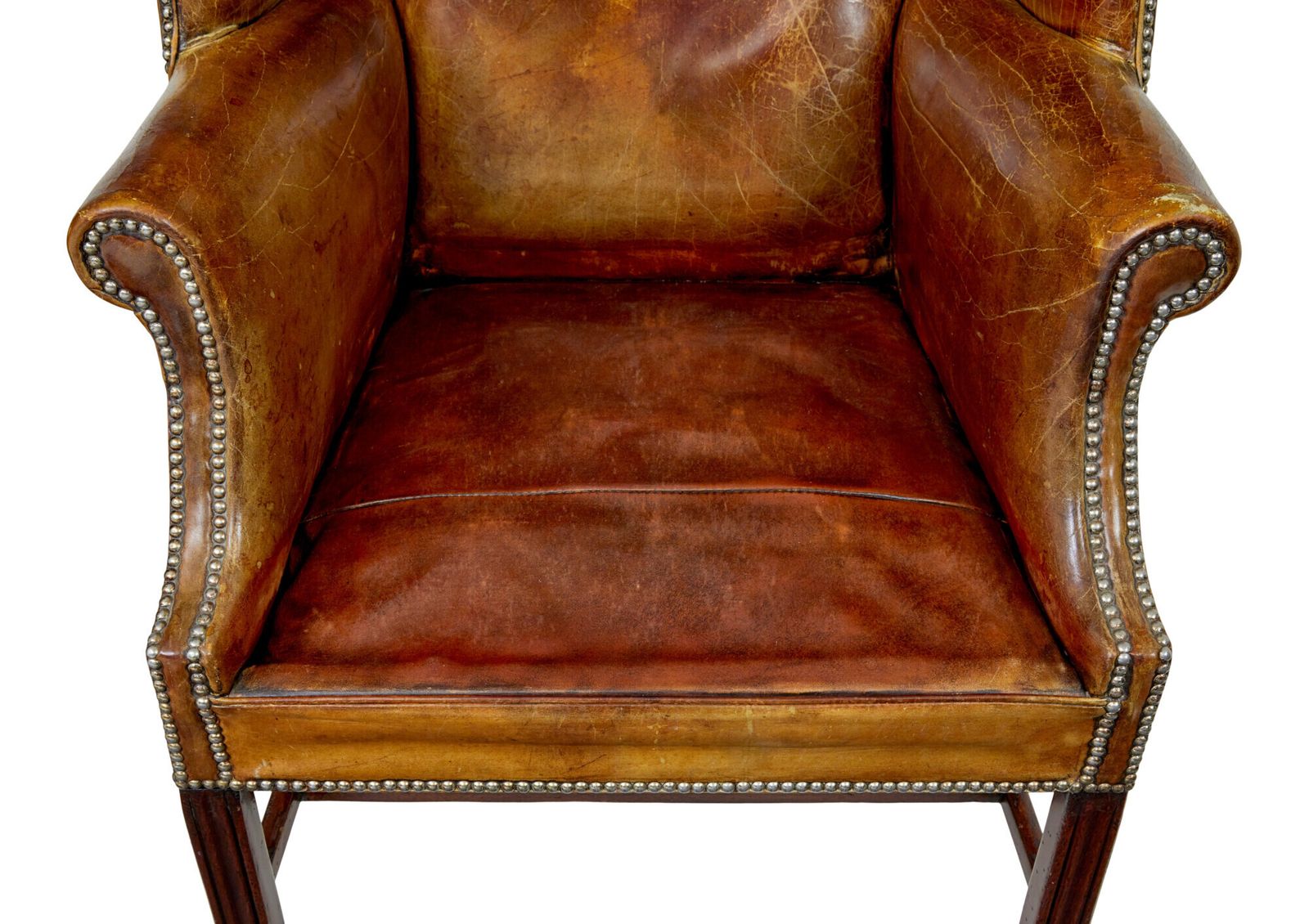 photo furniture Early 20th Century Tan Leather Wing Back Armchair