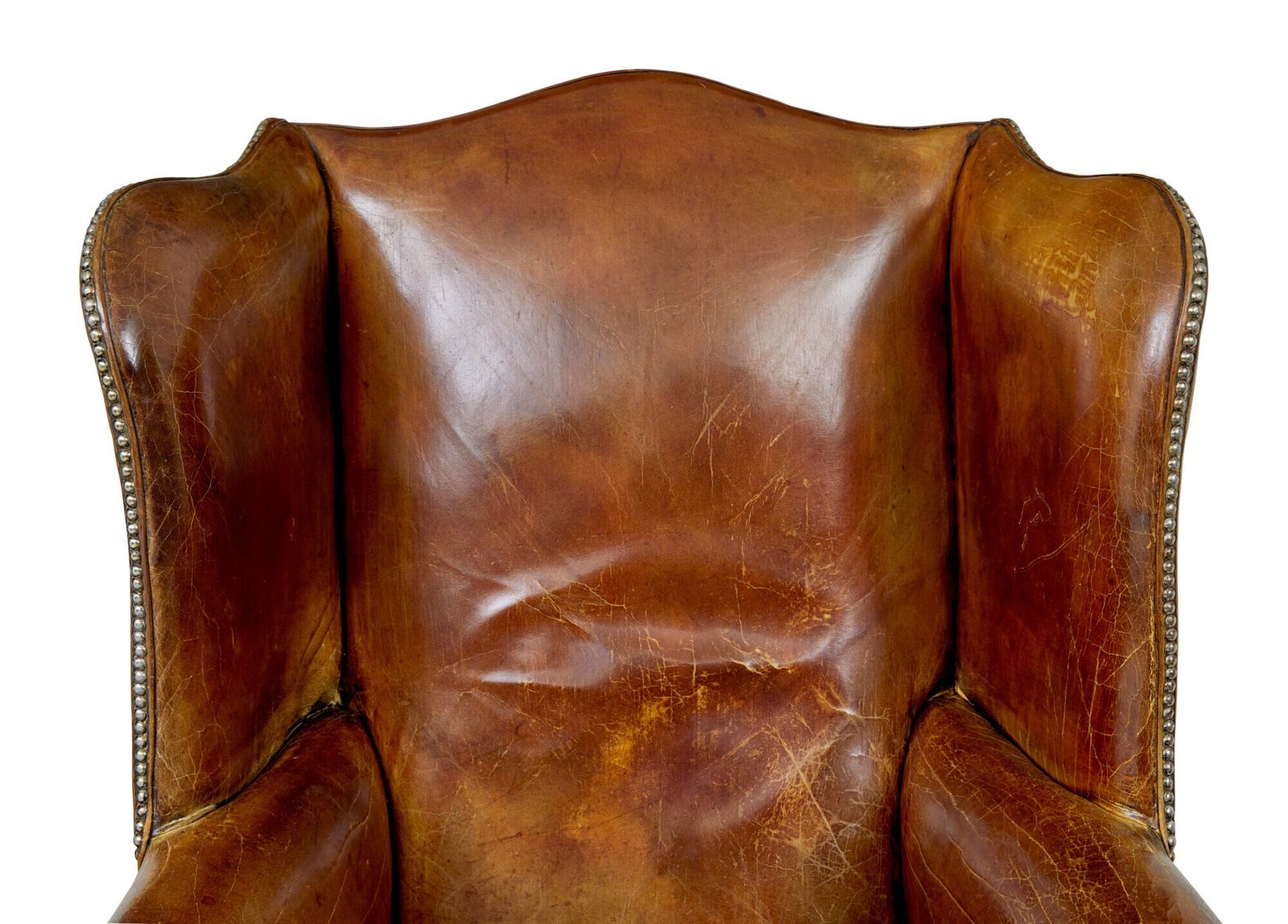 Furniture Early 20th Century Tan Leather Wing Back Armchair photo