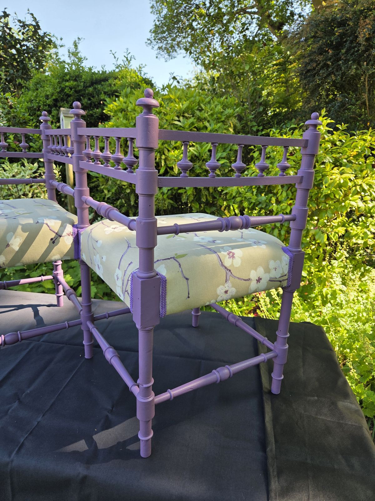 Rare Vintage Lavender Tête à Tête Conversation Seat With Floral Upholstery photo furniture
