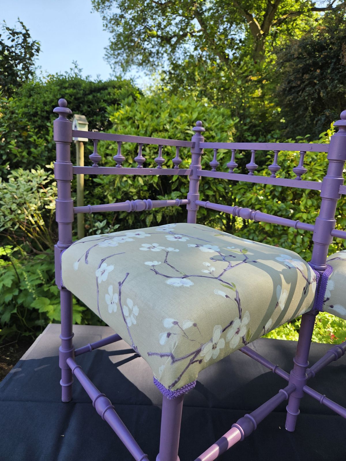 Rare Vintage Lavender Tête à Tête Conversation Seat With Floral Upholstery photo for sale