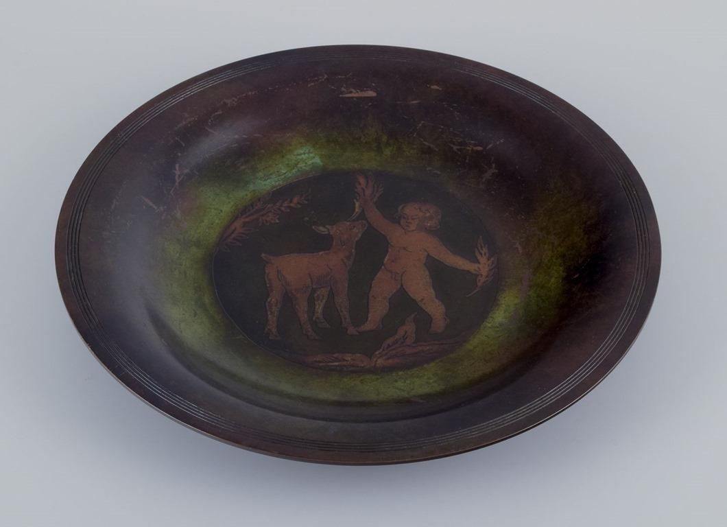 Just Andersen. Rare Bronze Dish. With A Motif Of Boy And Goat Kid. photo furniture