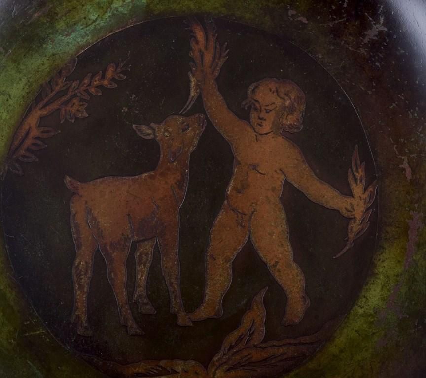 Just Andersen. Rare Bronze Dish. With A Motif Of Boy And Goat Kid. photo Home Decor