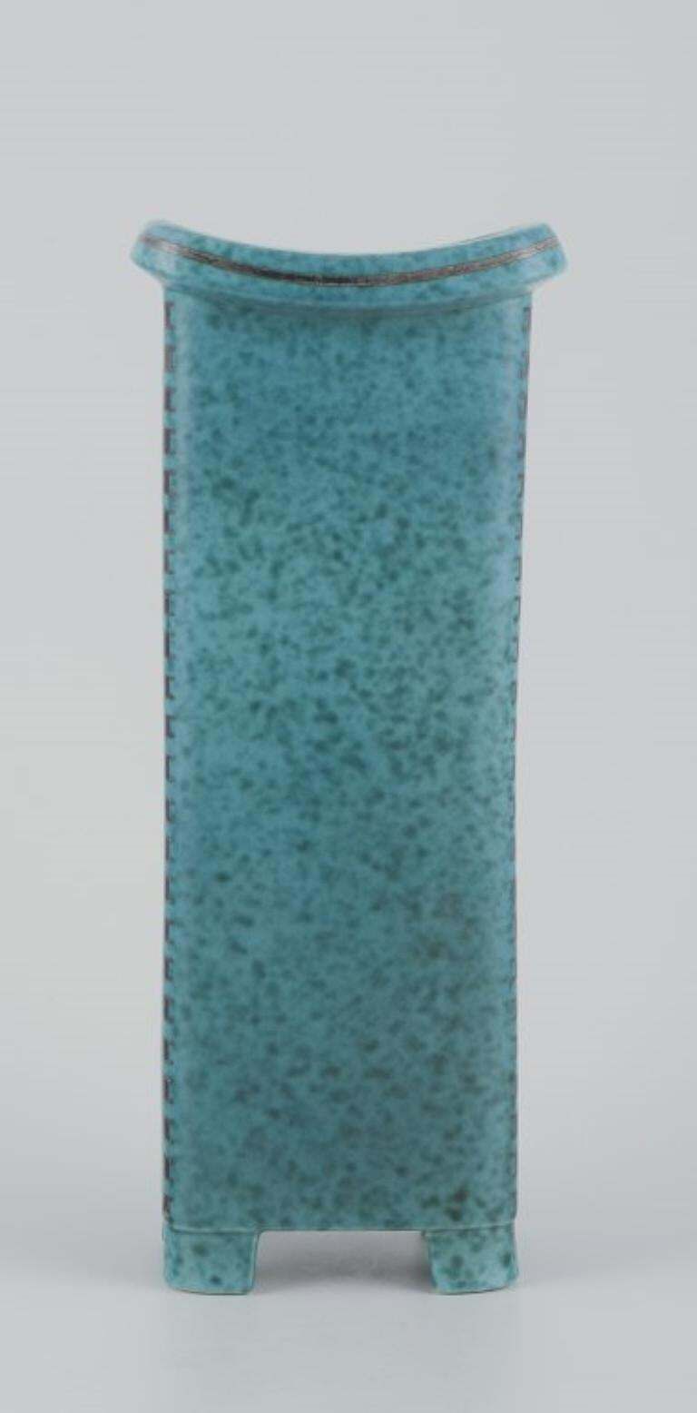 Wilhelm Kåge For Gustavsberg. Tall Square Art Deco Ceramic Vase On Feet. photo furniture
