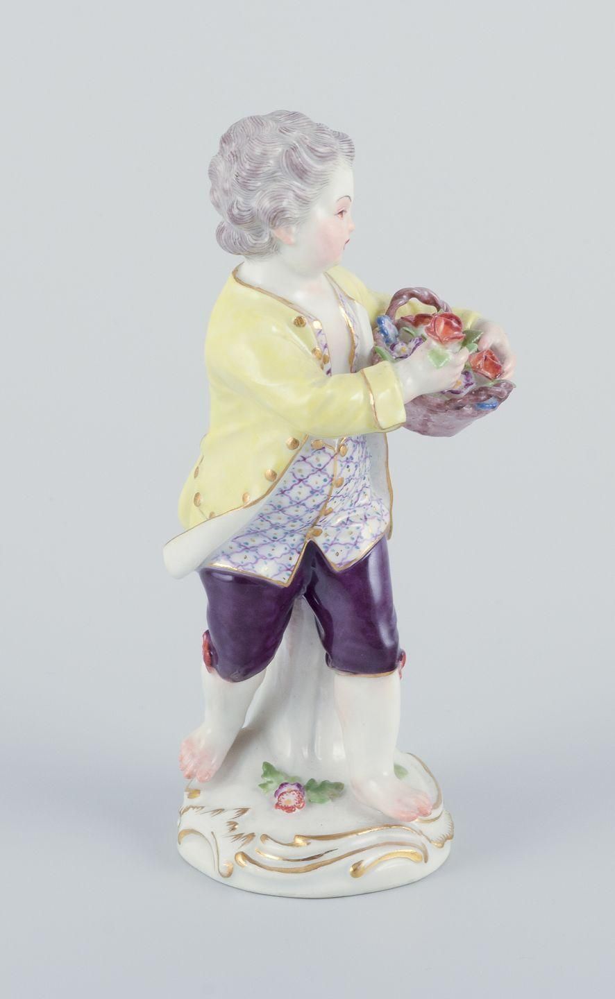 Meissen, Germany. Porcelain Figurine Of Boy With Basket Of Flowers. Ca 1900 photo 527.0