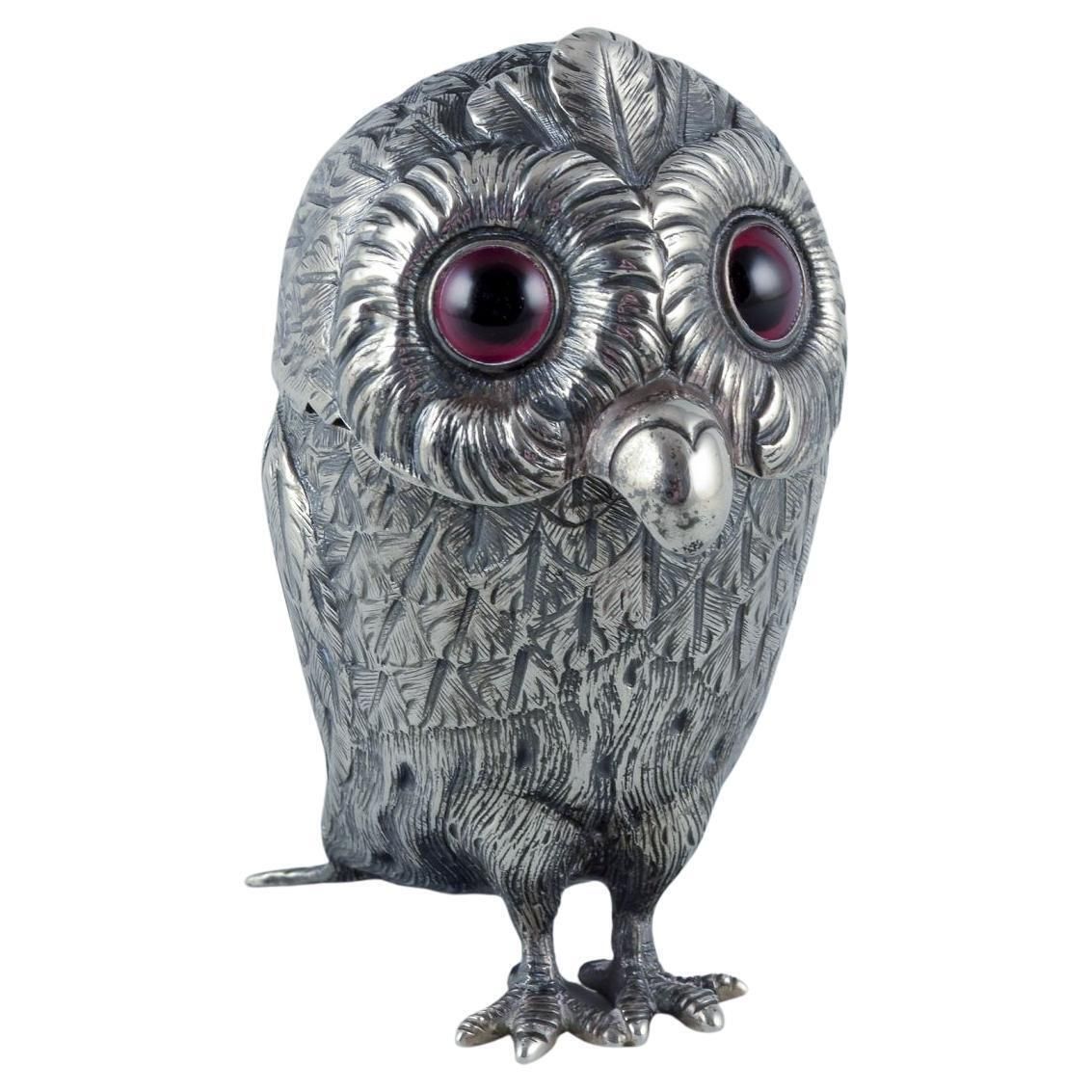 Edward Charles Brown. Rare Mustard Jar In The Shape Of An Owl.