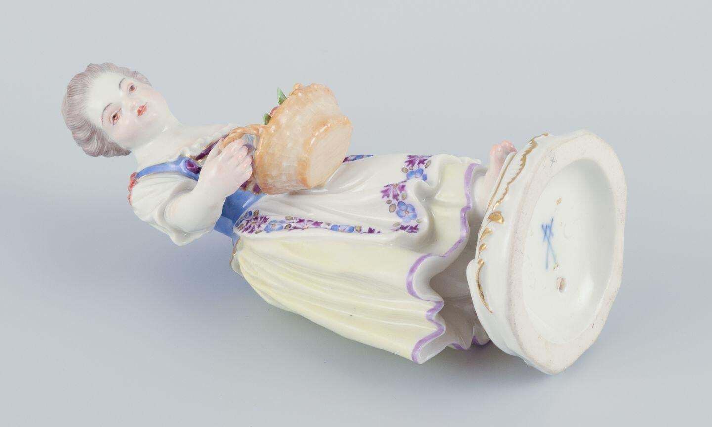 Meissen, Germany. Porcelain Figurine Of Girl With Basket. Ca 1900 photo vintage