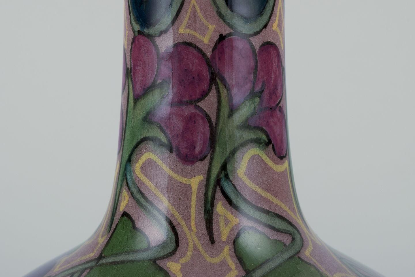 Zuid Holland, Gouda. Unique Art Nouveau Vase In Glazed Ceramic. photo Home Decor
