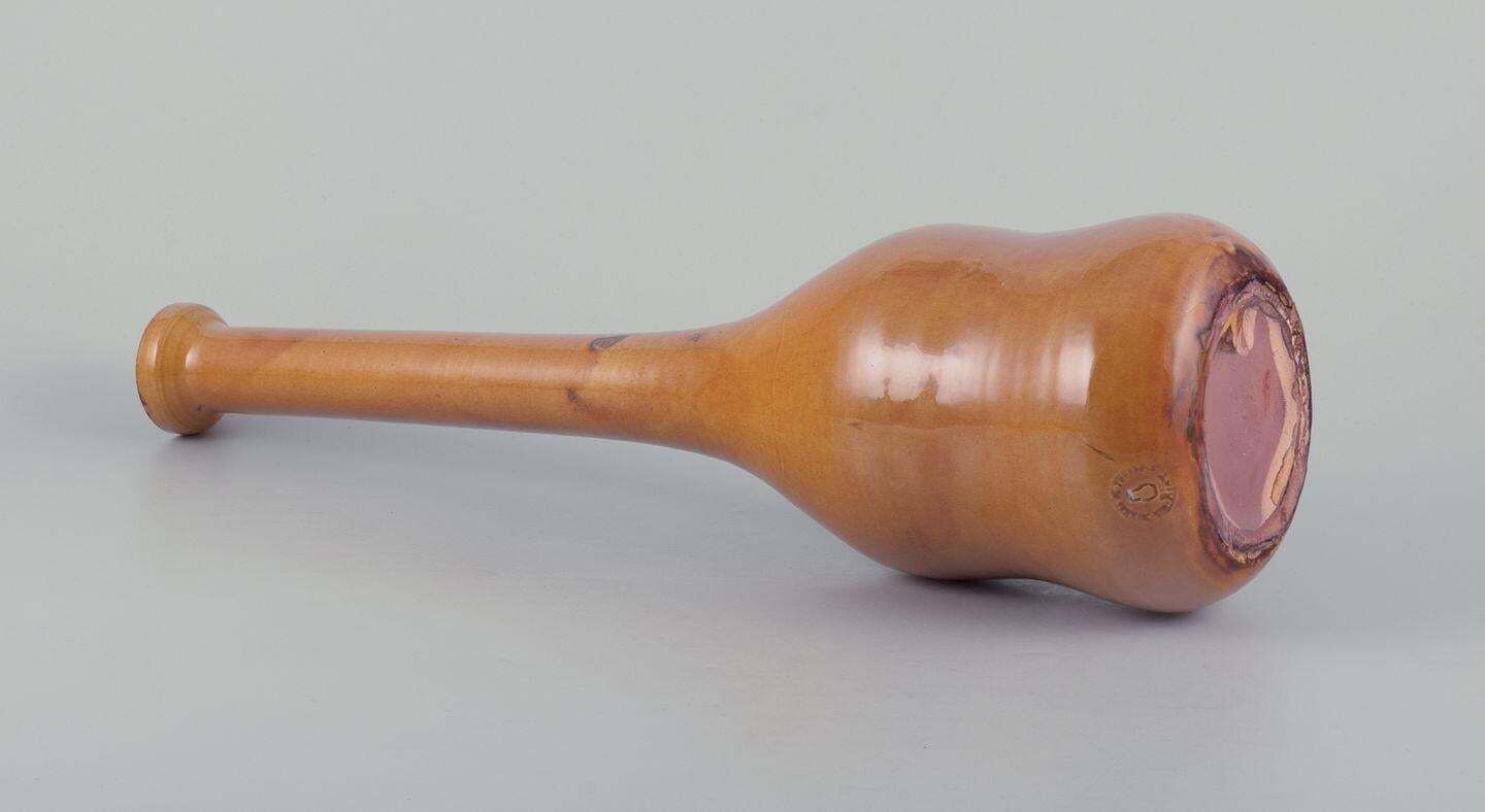 Biot, France. Unique Floor Vase In Ceramic With Narrow Neck. Ochre Yellow Glaze. photo Home Decor