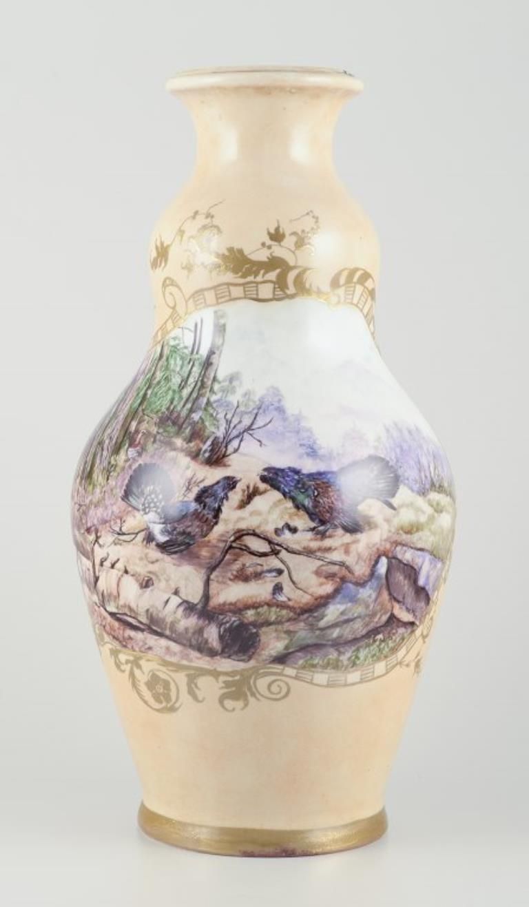 Royal Copenhagen. Colossal Porcelain Vase. Motif Of Two Wood Grouses. photo furniture