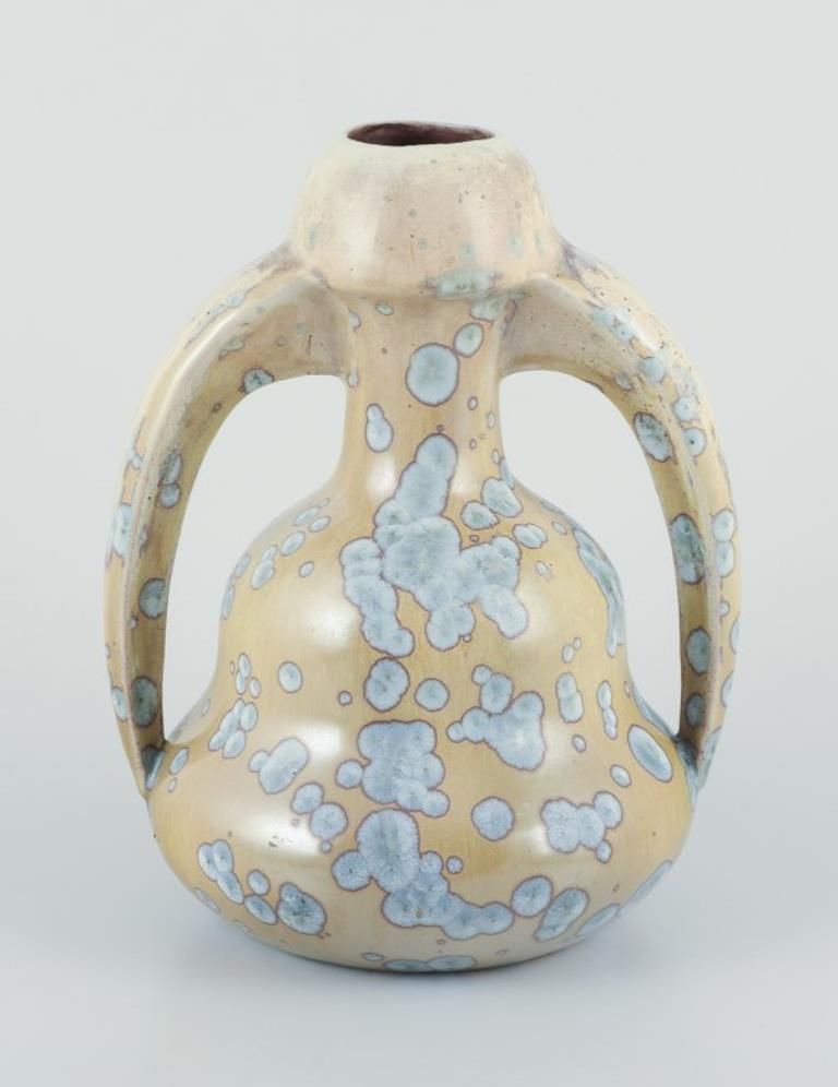 Desvres Fourmaintraux Delassus, France. Art Nouveau Ceramic Vase With Handles. photo Home Decor