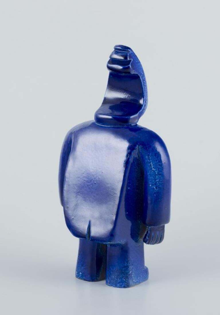 Bernard Lombot, French Ceramicist. Unique Ceramic Sculpture, Standing Blue Man. photo for sale