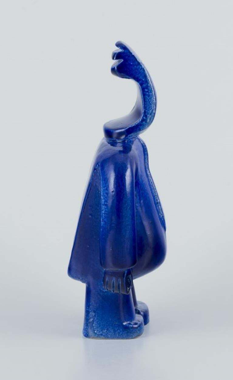 Bernard Lombot, French Ceramicist. Unique Ceramic Sculpture, Standing Blue Man. photo vinterior