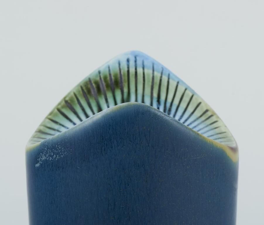 Lisa Larson For Gustavsberg, Sweden. Modernist Ceramic Vase In Blue Glaze. photo Home Decor