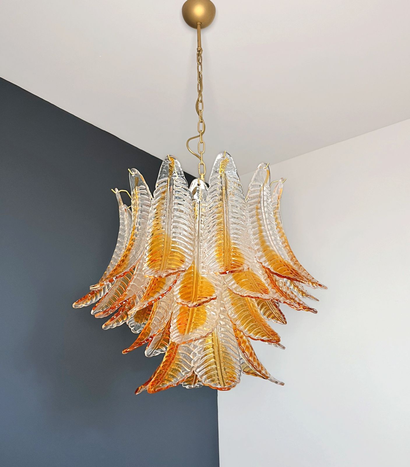 Italian Murano Six Tier  Felci Glass Chandelier   36 Amber Stain Glasses photo buy