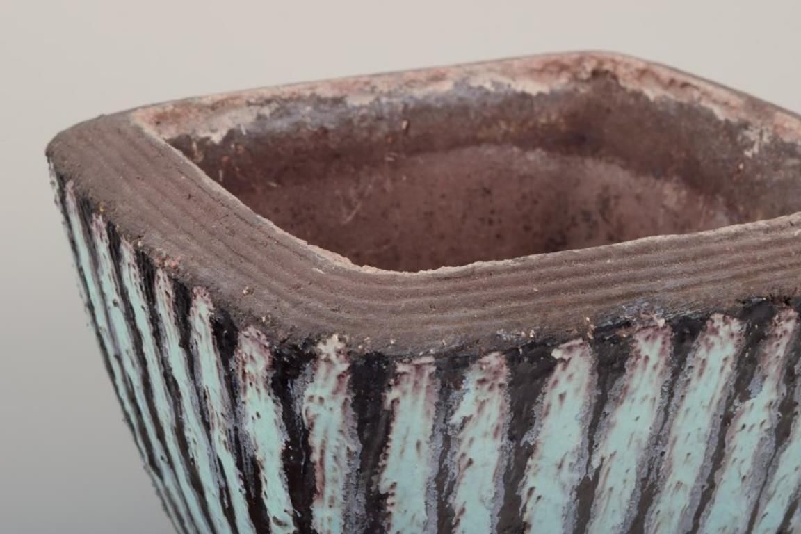 Hjördis Oldfors For Upsala Ekeby. Rare Flower Pot With Stripes. photo vinterior