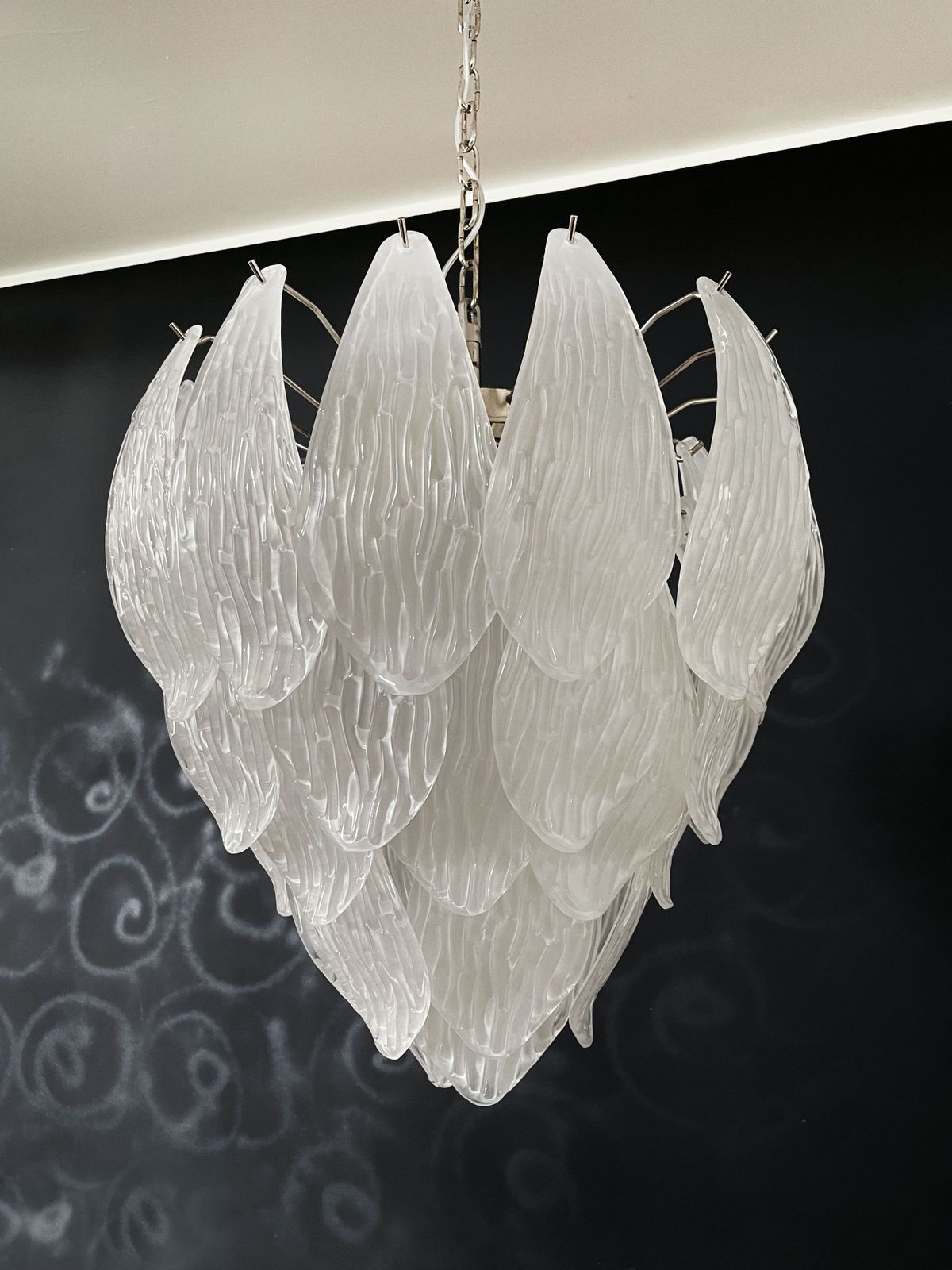 photo furniture Italian Vintage Murano Chandelier   Frosted Carved Glass Leaves