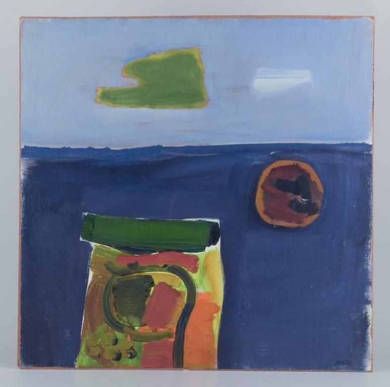 Lars Bertle, Listed Swedish Artist. Oil On Canvas. Abstract Composition. 1960s photo furniture