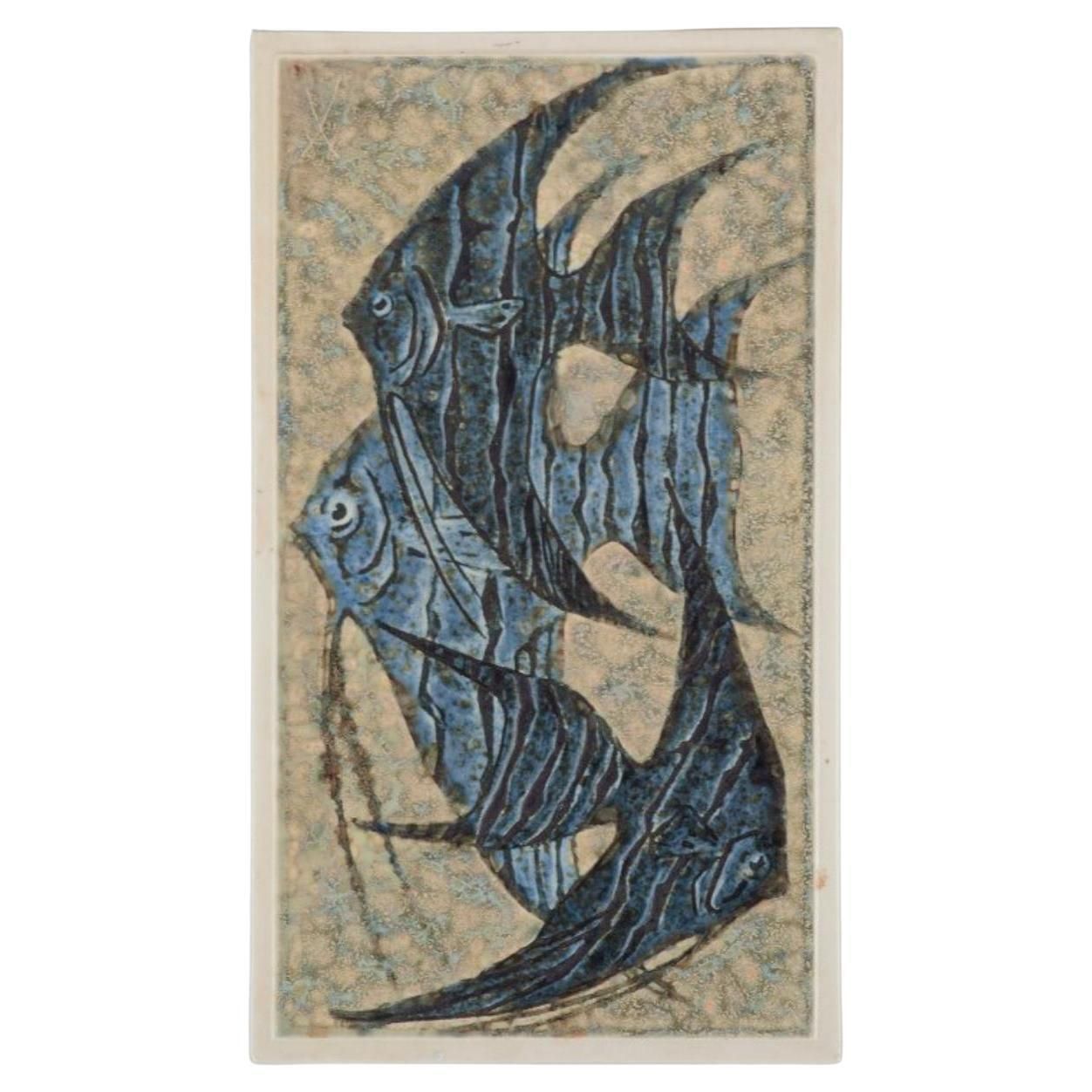 Meissen, Germany. Wall Plaque In Ceramics. Featuring A Fish Motif.