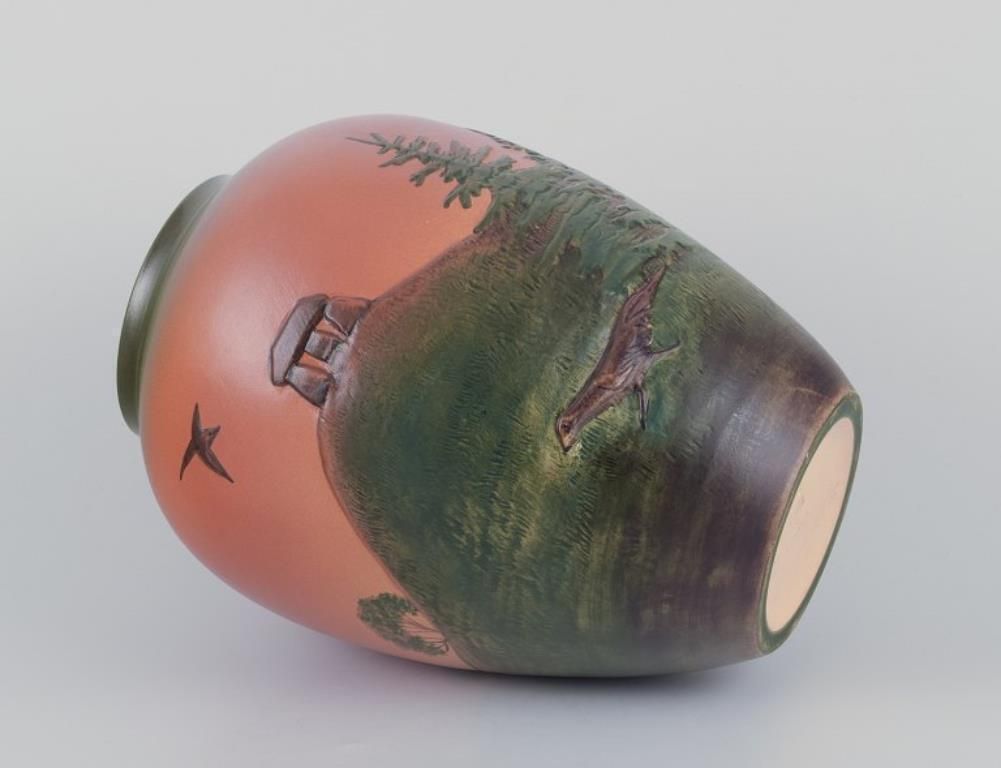 Ipsen's Denmark.  Vase In Glazed Ceramic With Motif Of Landscape. photo 241.0