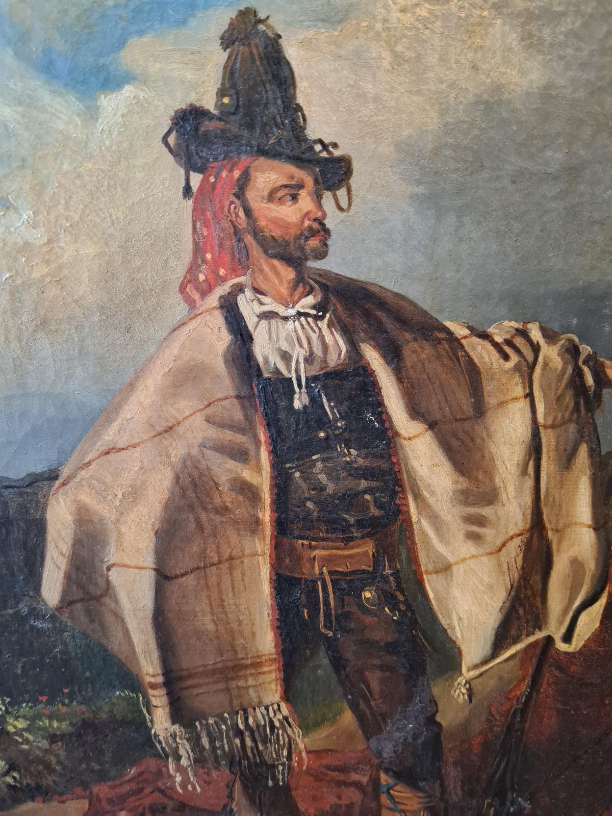 French Mid 19th Century Portrait Of An Italian Brigand. Oil On Canvas.1860s photo furniture