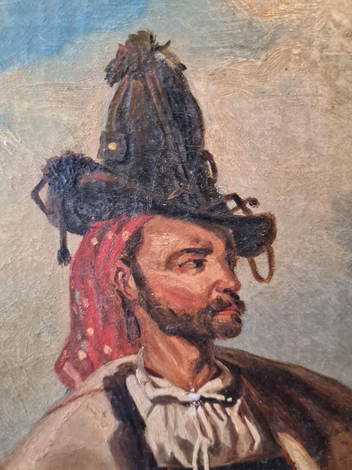 French Mid 19th Century Portrait Of An Italian Brigand. Oil On Canvas.1860s photo vintage