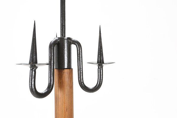 Large Antique Church Candleholder In Wood And Metal, France, 1900s photo vinterior