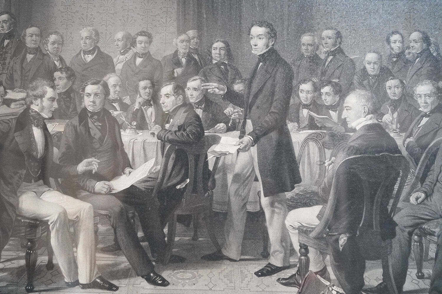 A Mid 19thc Engraving After John Rogers Herbert Ra (1810 1890); The Meeting Of The Council Of The Anti Corn Law League C.1847 photo vinterior
