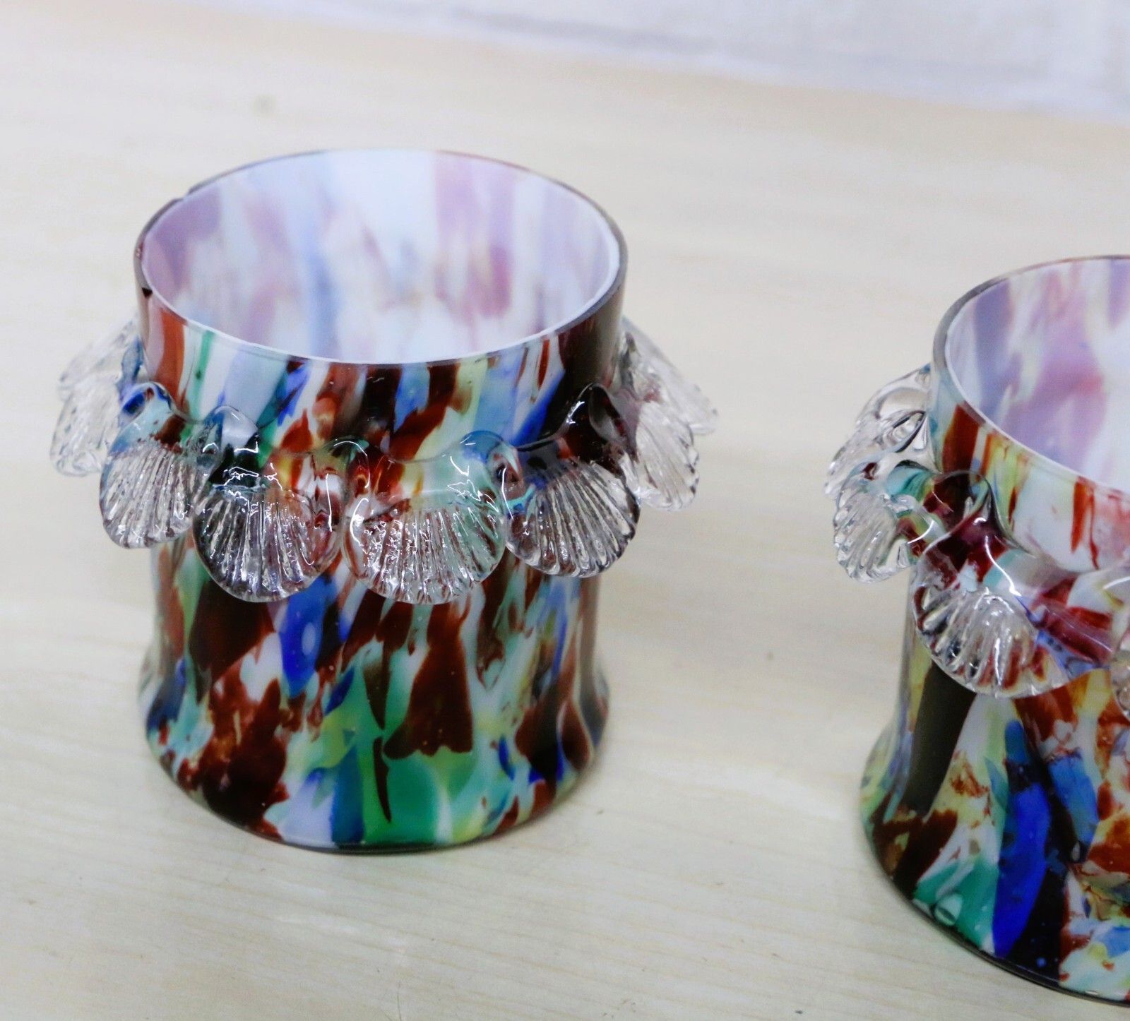 Franz Welz Pair Of Splatter Glass Bohemian Glass Lidded Pots Antique C.1890’s photo buy