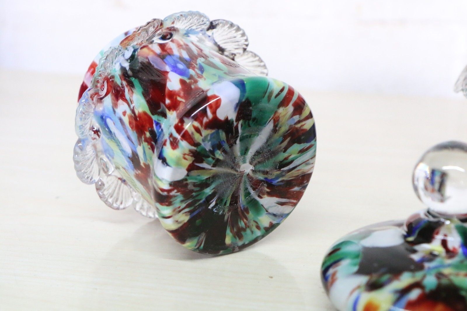 photo furniture Franz Welz Pair Of Splatter Glass Bohemian Glass Lidded Pots Antique C.1890’s