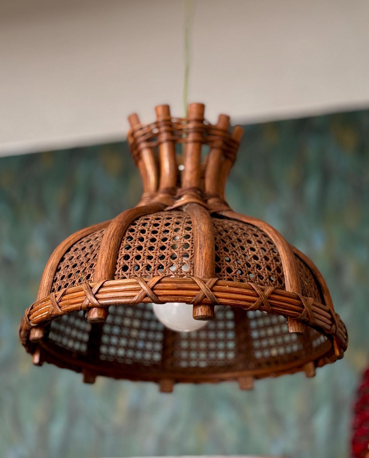 Bamboo And Rattan Chandelier, Italy, 1960s