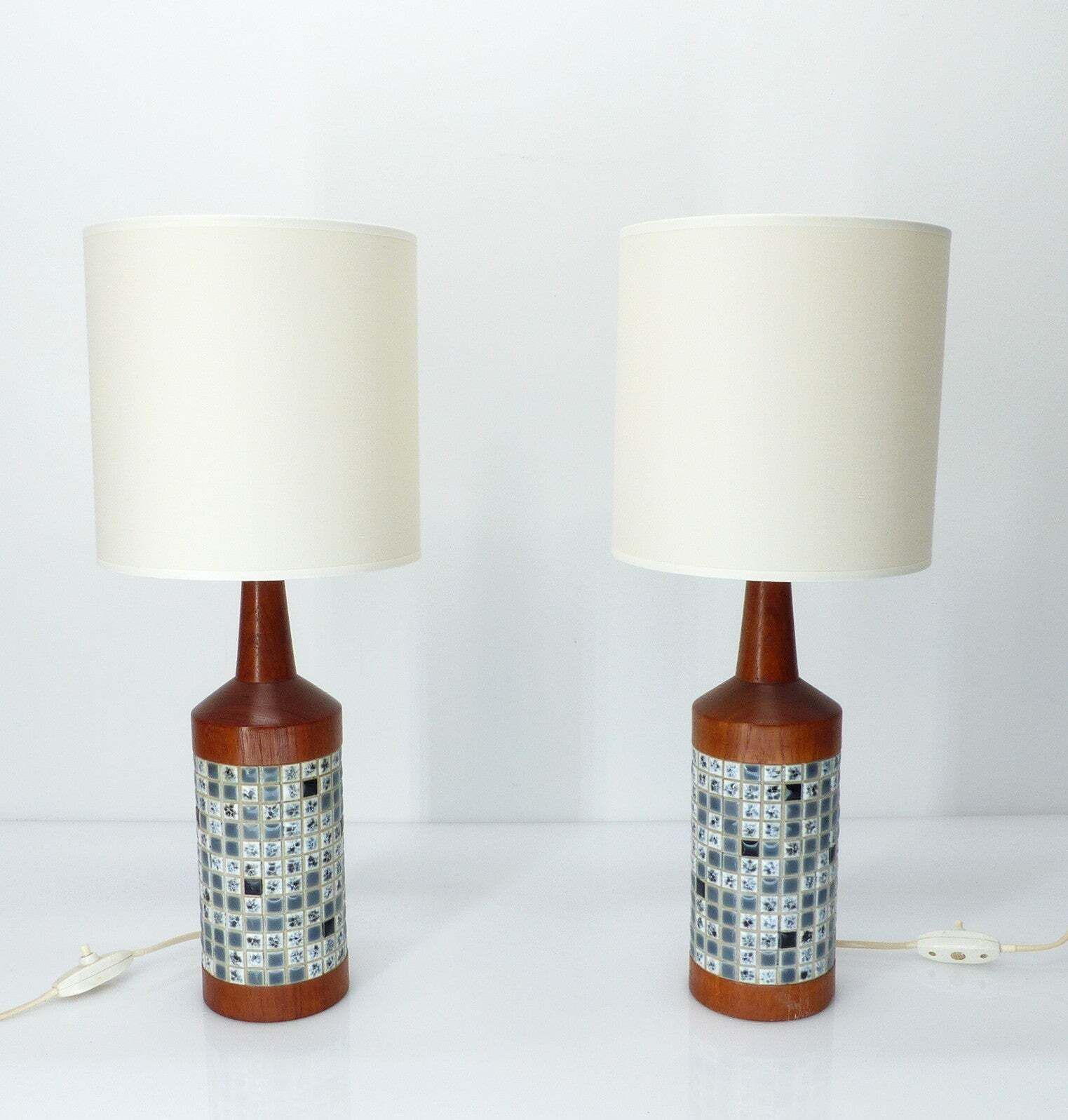 Pair Of Scandinavian Teak And Mosaic Table Lamps, Denmark 1960s photo furniture