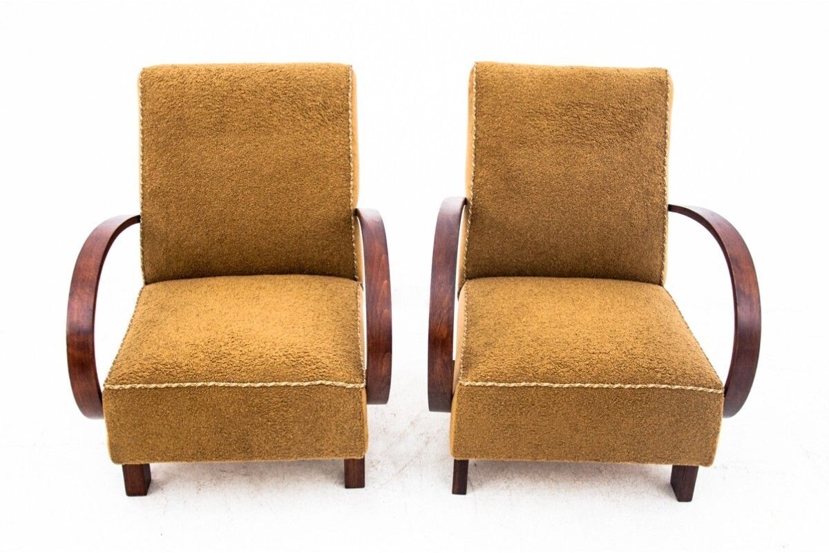 Yellow Boucle Armchairs By J. Halabala, Czechoslovakia, 1930s photo buy