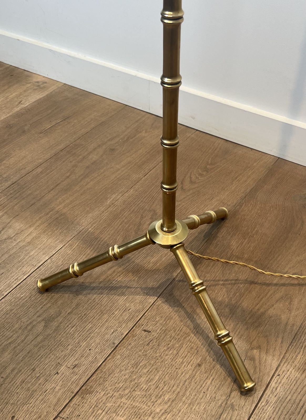 Pair Of Faux Bamboo Floor Lamps In Bronze And Brass By Jacques Adnet photo vintage