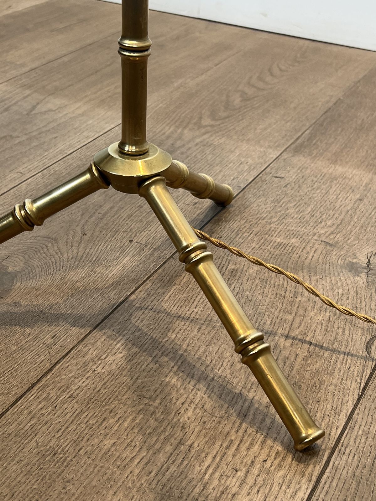 photo vintage Pair Of Faux Bamboo Floor Lamps In Bronze And Brass By Jacques Adnet