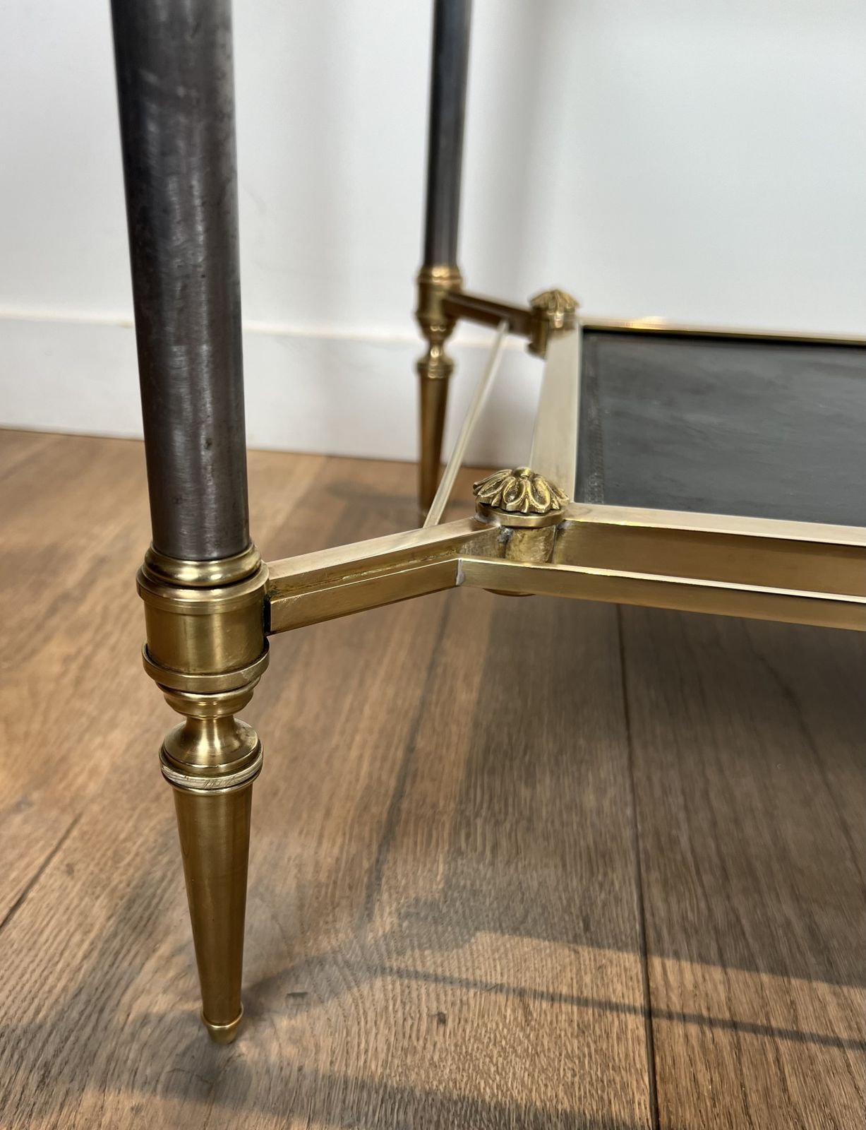 photo for sale Brass Coffee Table With Black Leather Top And Gold Trim From Maison Jansen