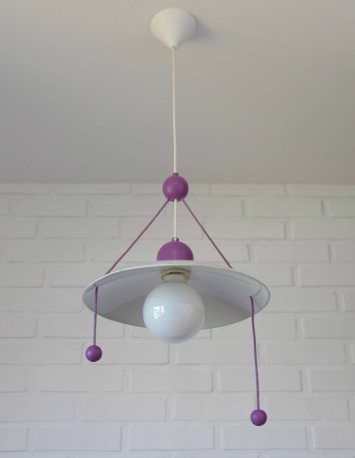 Vintage Pendant Light / Pop Art / Purple Ceiling Light / Kids Chandelier / Memphis Style / Y2k Style Lighting / Hanging Lamp 1990's photo for sale