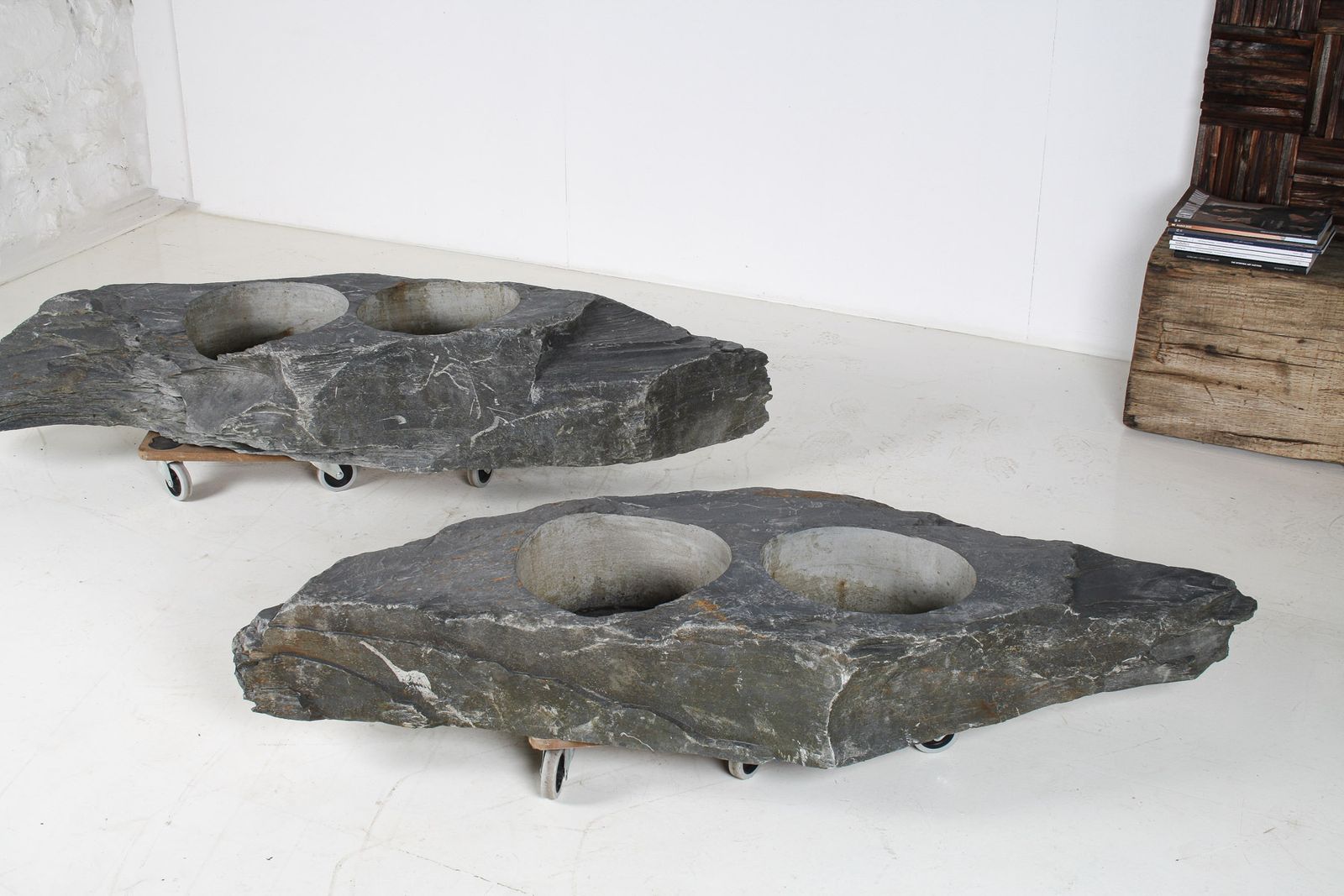 A Pair Of Natural Wabi Sabi Stone Garden Planters – Welsh Slate photo buy