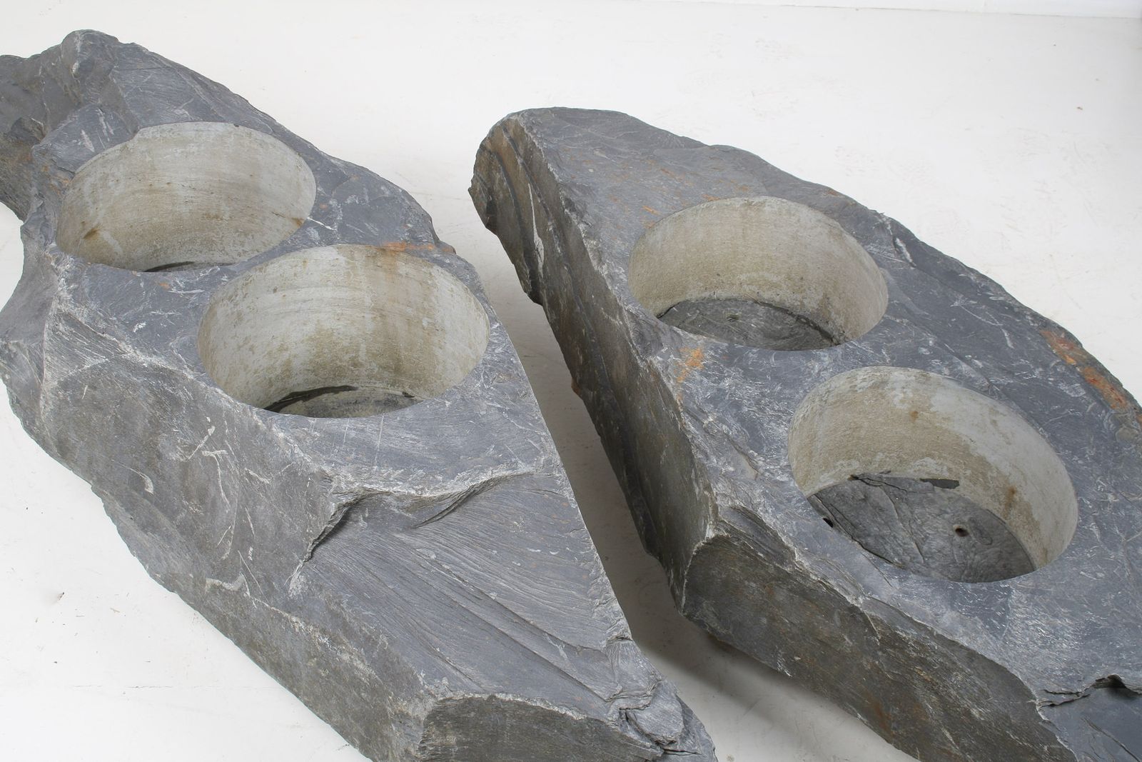 photo furniture A Pair Of Natural Wabi Sabi Stone Garden Planters – Welsh Slate