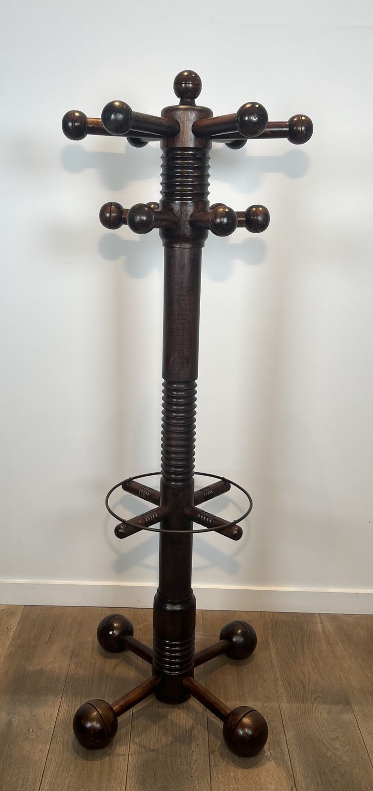 Brutalist Coat Rack In Carved Oak By Charles Dudouyt photo for sale