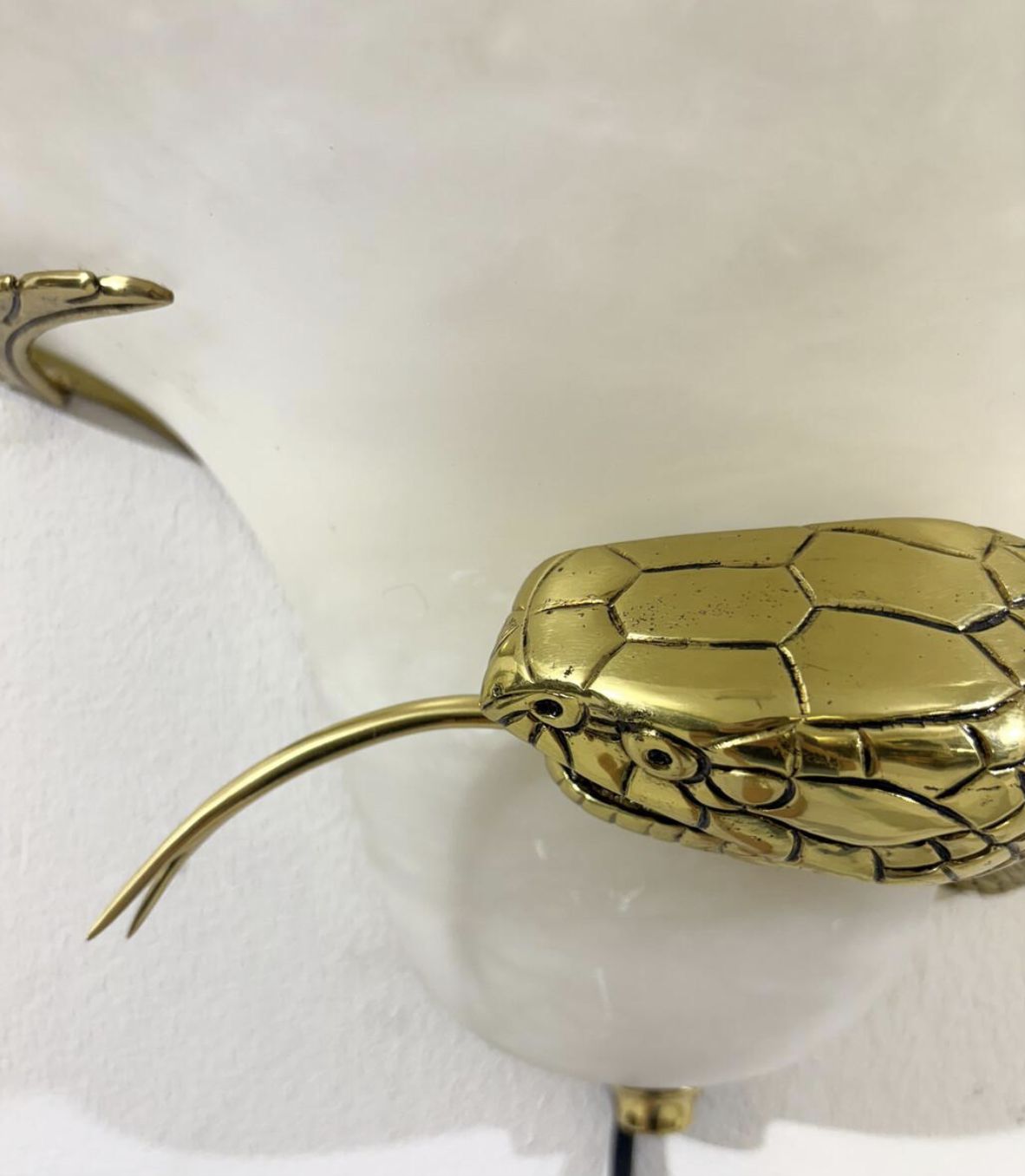 Mid Century Pair Of Snake Wall Lights, Brass And Alabaster, Italy, 1970s photo Lighting