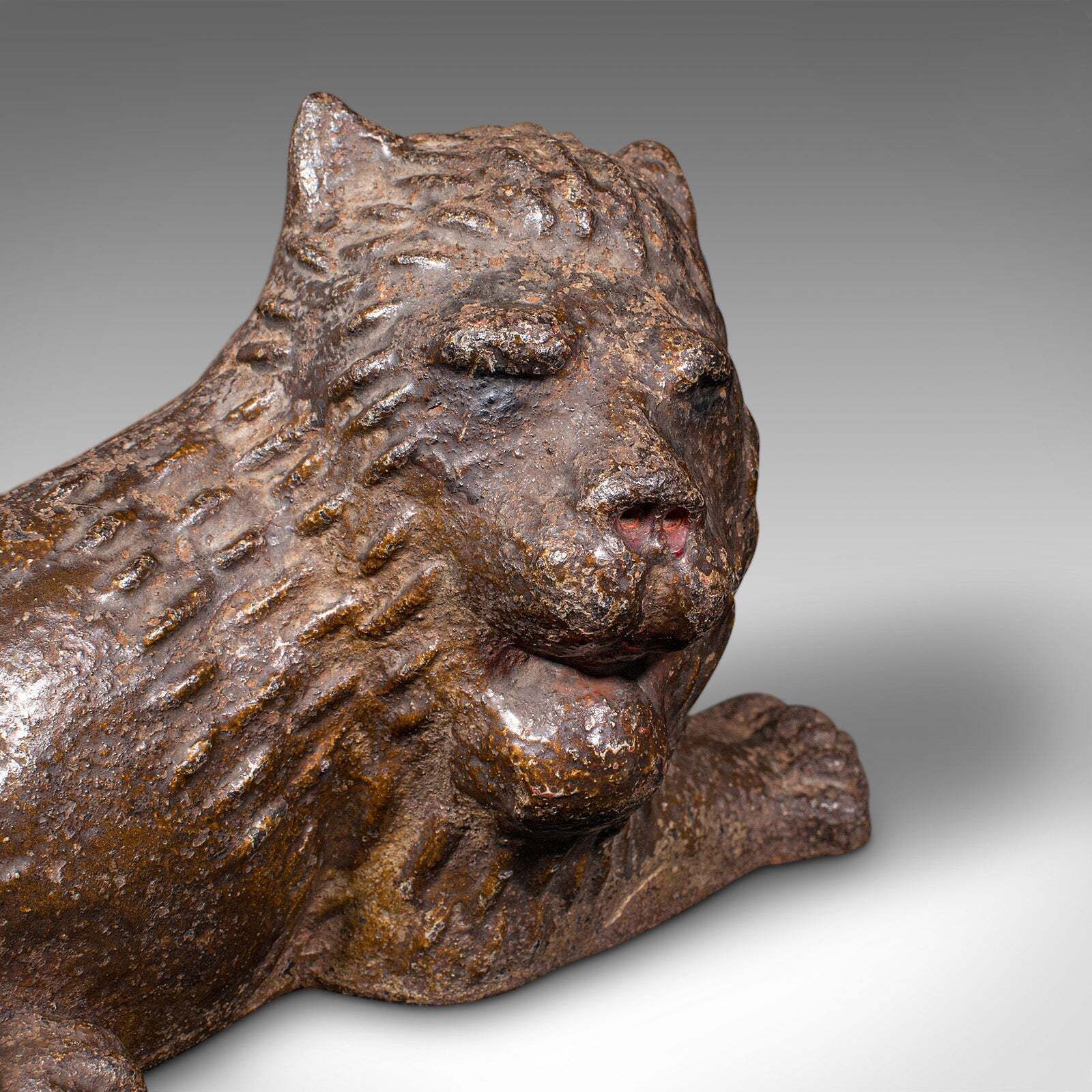 Antique Lion Doorstop, English Cast Iron Figurative Door Keeper, Victorian, 1850 photo buy