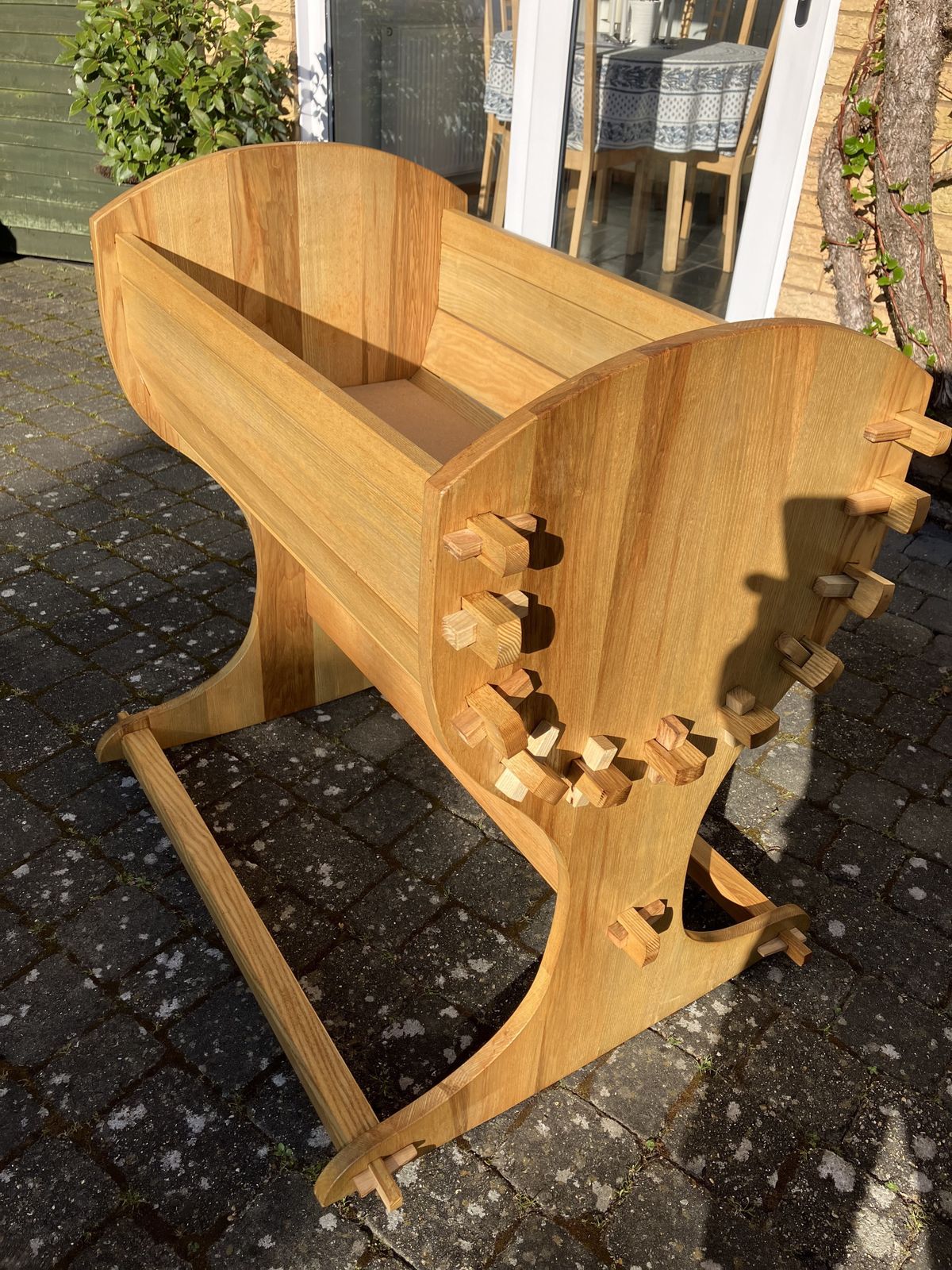 Solid Ash Rocking Cradle.  A Bespoke Commission In 1980, Used For 1 Baby Only. Will Flat Pack For Storage And Transportation. No Tools Required, Through Mortice &  Tenon Assembly. Excellent Condition.