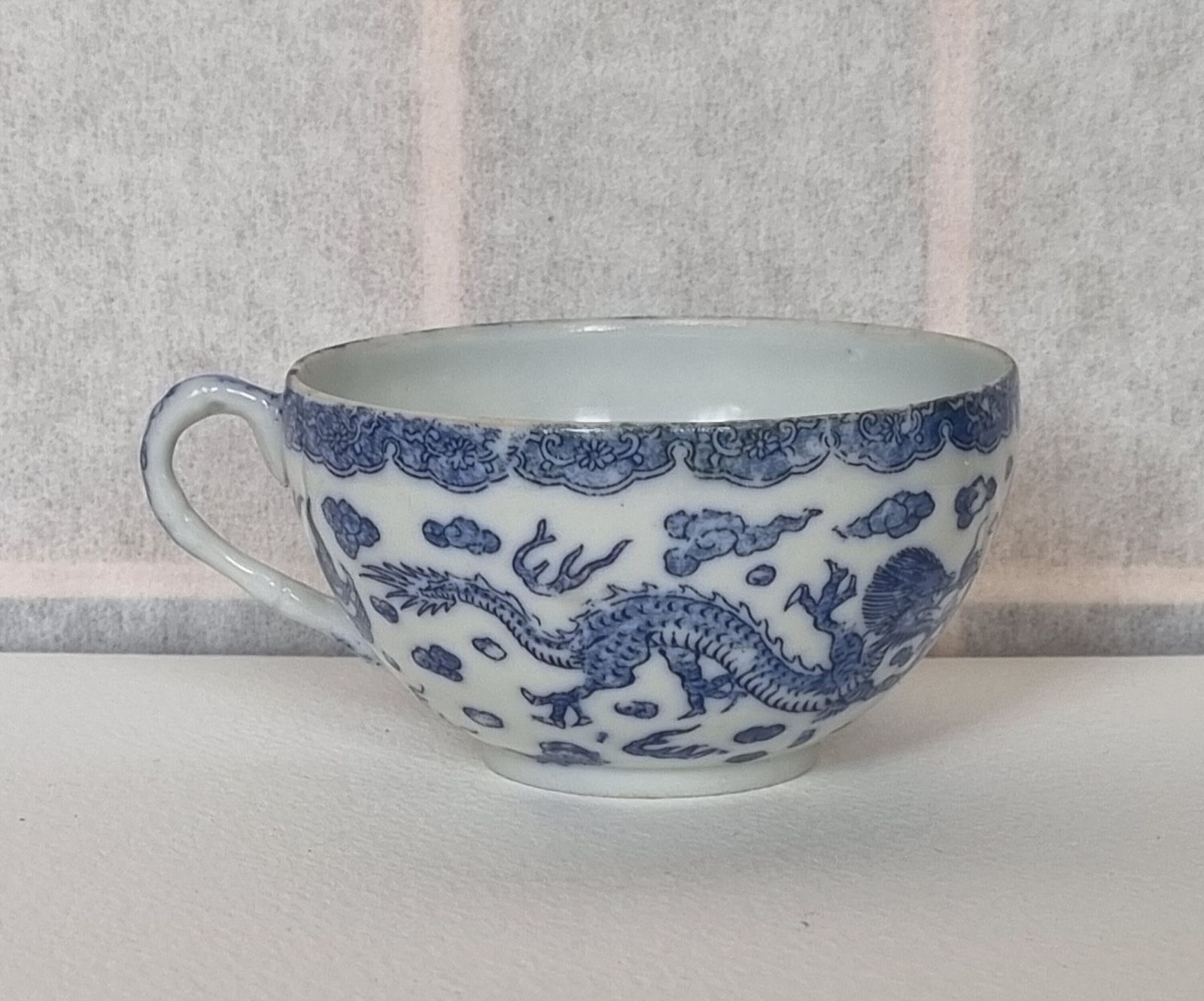 Chinese Dragon Teacup | Antique Blue White Porcelain | Hand Painted Ming Style Dragon Tea Cup | Oriental Collectible China Decor photo furniture